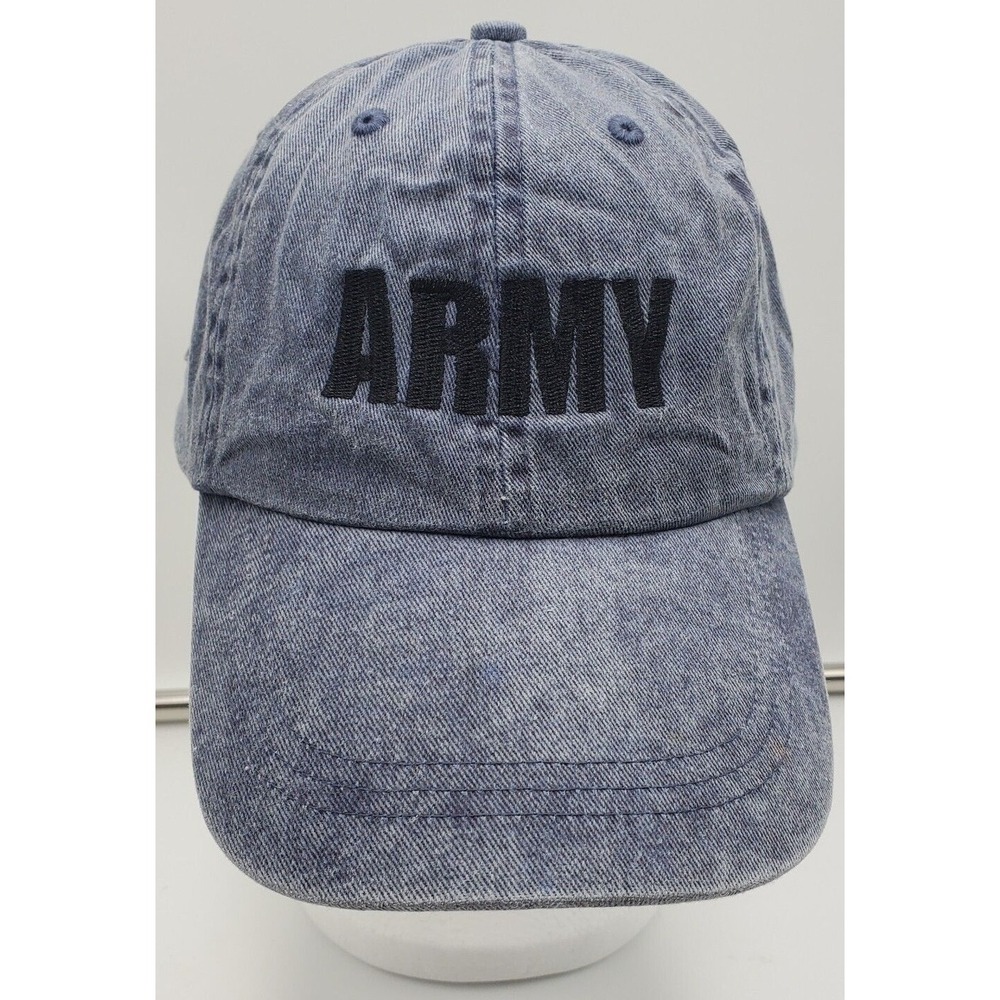 ARMY Women's Baseball Cap OSFA Embroidery Adjustable Denim Distressed Blue